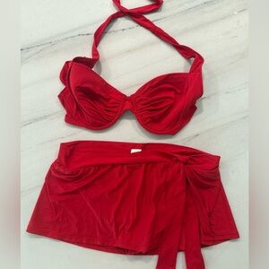 Tommy Bahama Red Bikini Set with Tie Skirt Bottoms | 34D Top & Size S Bottoms